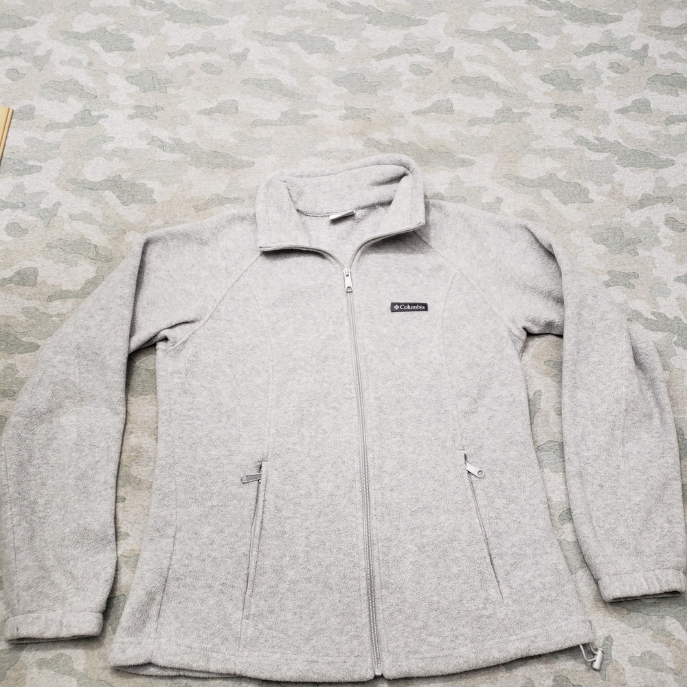Columbia Sweatshirt Womens Large Gray Fleece Full Zip Outdoors Hiking Pockets